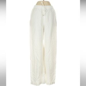Zara White Linen-Blend Wide Leg Drawstring Pants